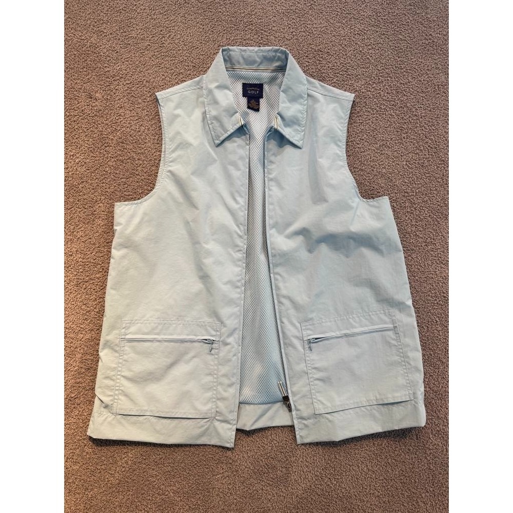 Vintage Charter Club Golf Vest Men's Large Light Blue Nylon Mesh Lined Zip